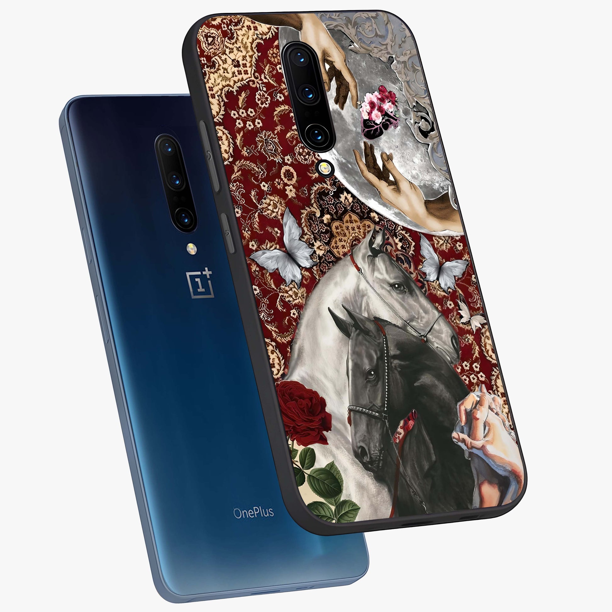 Moonlit Royal Stallion Glass Case displayed in angled mockup highlighting powerful stallion illustration with royal night aesthetic.