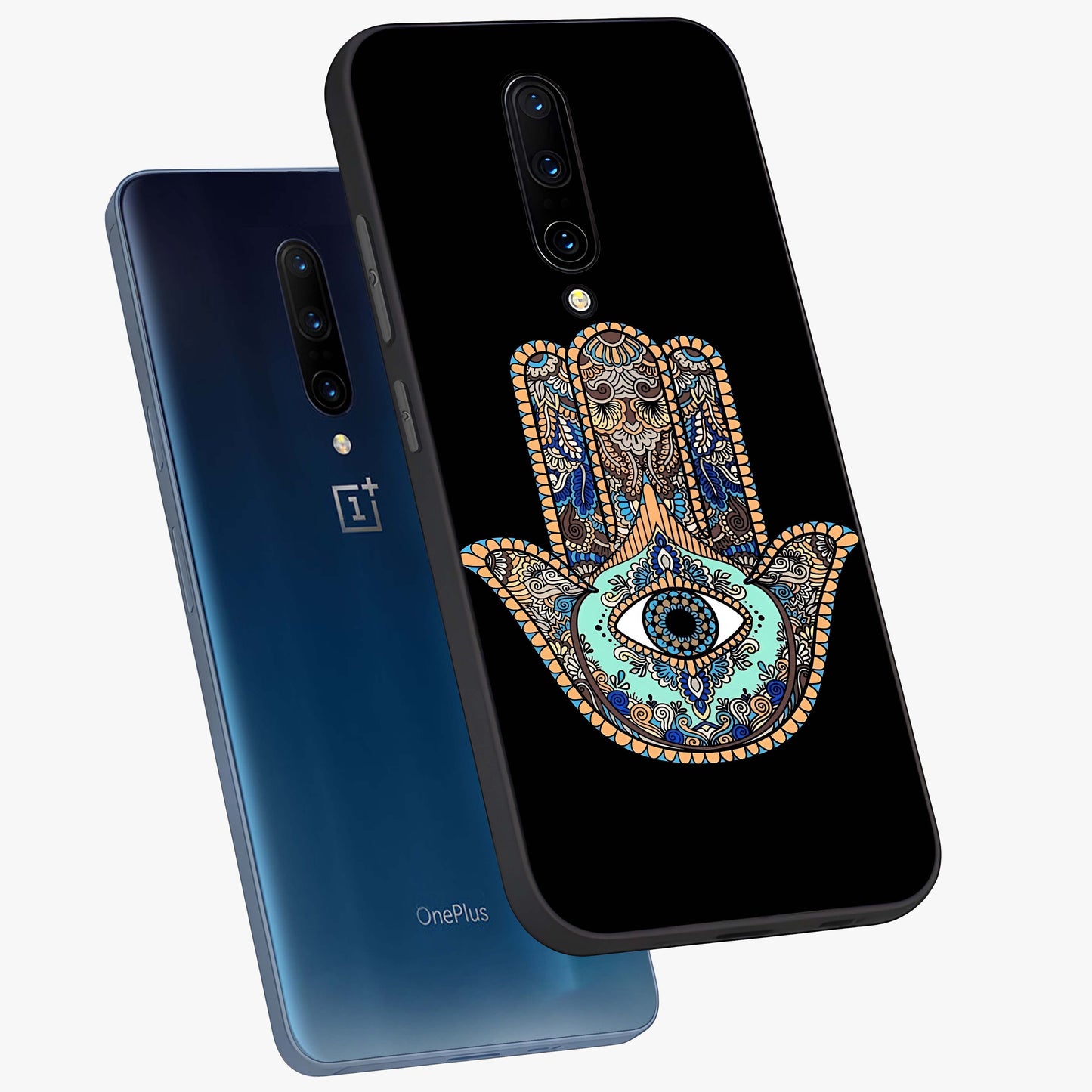 Mystic Hamsa Eye Glass Case displayed in angled mockup highlighting spiritual hamsa symbol with mystical aesthetic style.