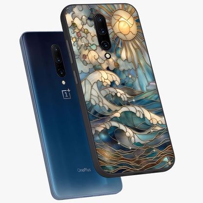 Oceanic Stained Printed Glass Case displayed in angled mockup highlighting colorful aquatic design with artistic aesthetic style.