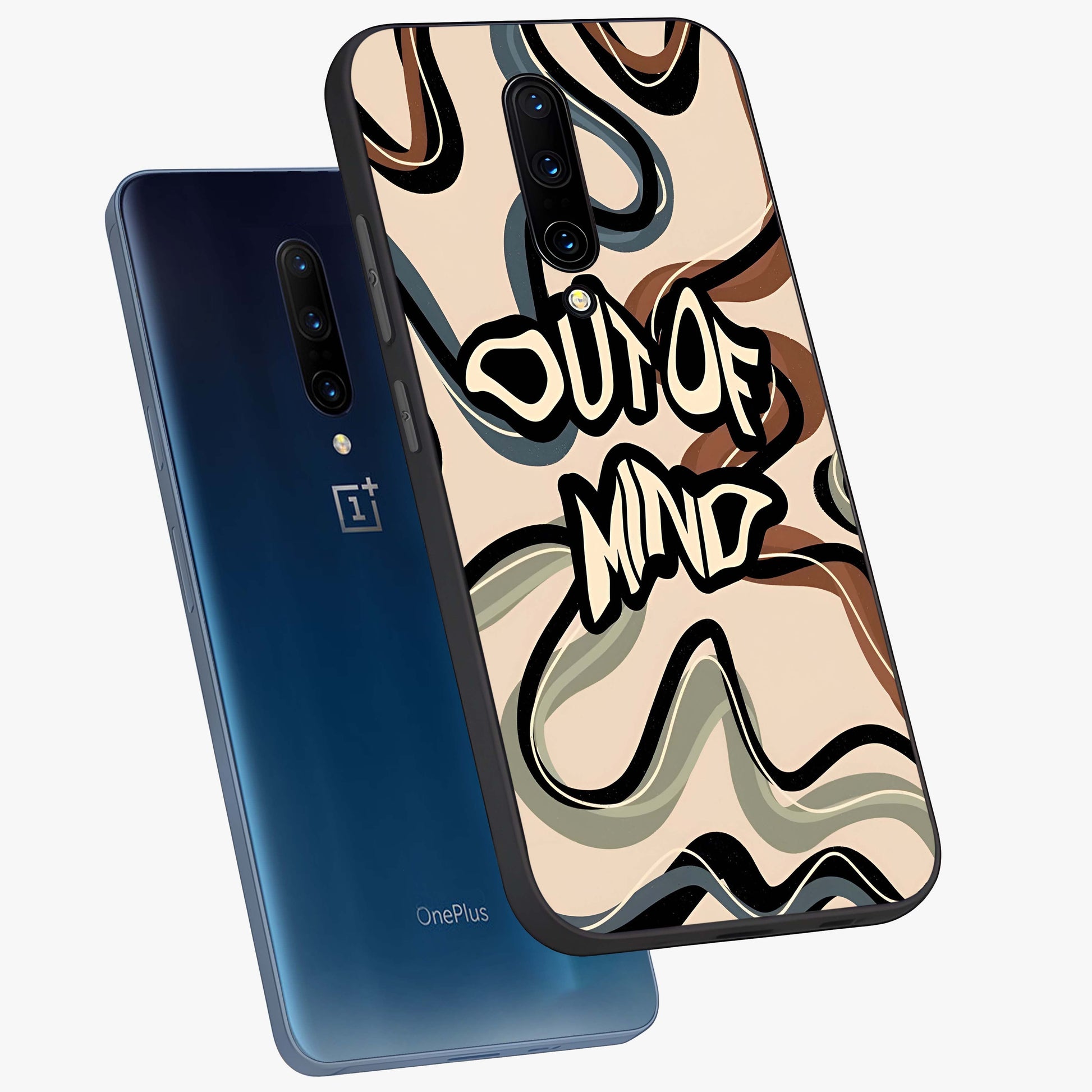Out Of Mind Glass Case displayed in angled mockup highlighting bold statement design with modern artistic aesthetic.