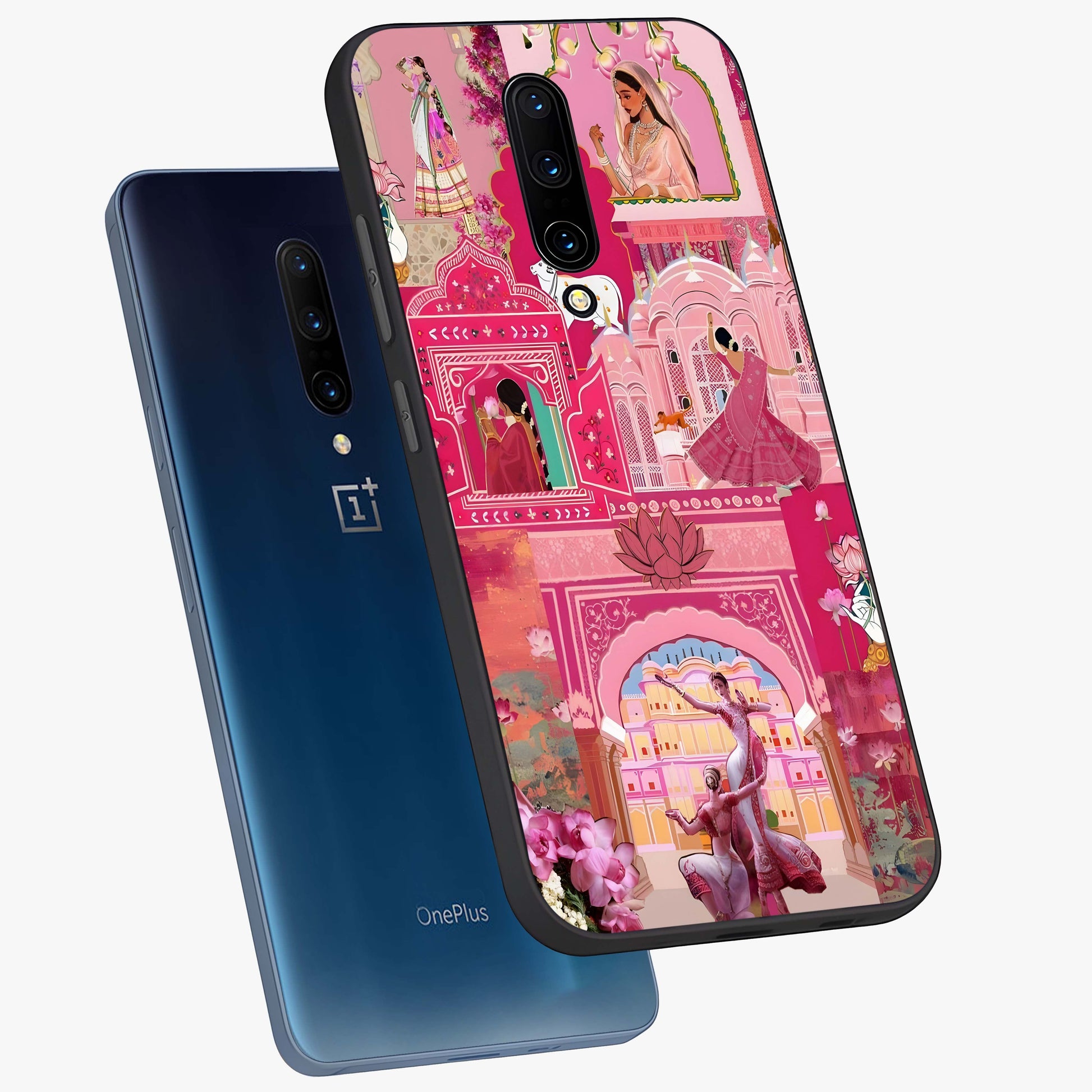 Pink Palace Muse Glass Case displayed in angled mockup highlighting dreamy palace illustration with soft pink aesthetic.
