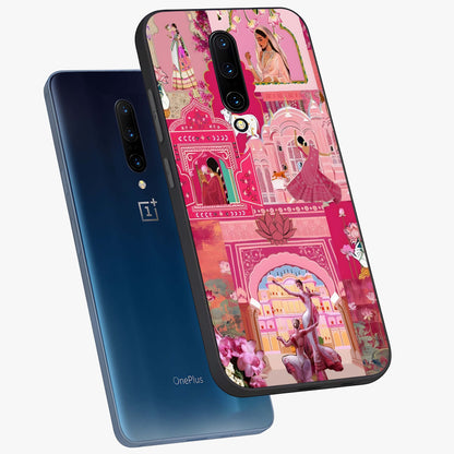 Pink Palace Muse Glass Case displayed in angled mockup highlighting dreamy palace illustration with soft pink aesthetic.