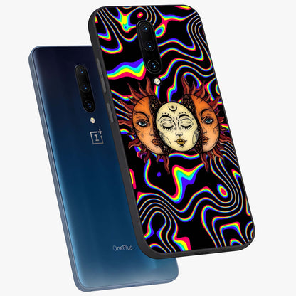 Psychedelic Sun Glass Case displayed in angled mockup highlighting vibrant abstract sun design with artistic aesthetic style.