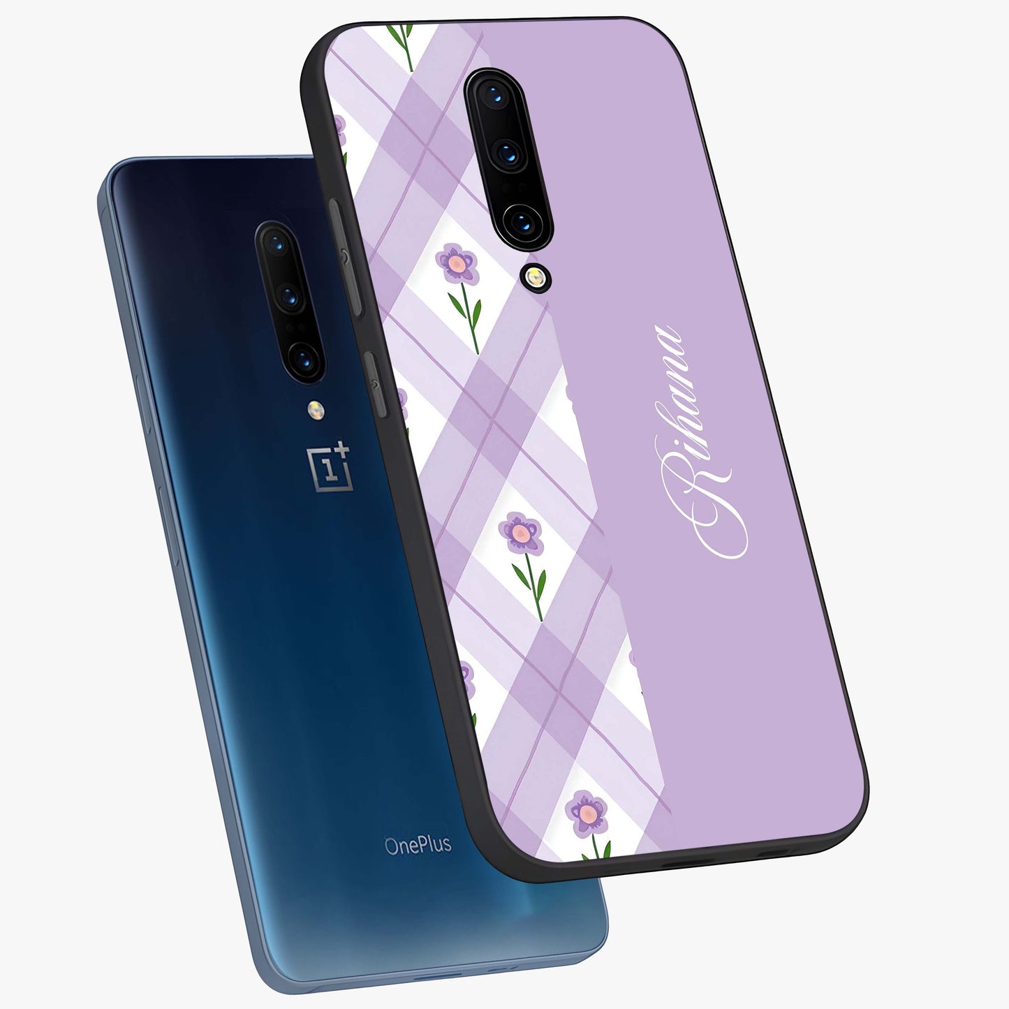 Purple Diamond Floral Glass Case displayed in angled mockup highlighting elegant purple flower design with decorative pattern.