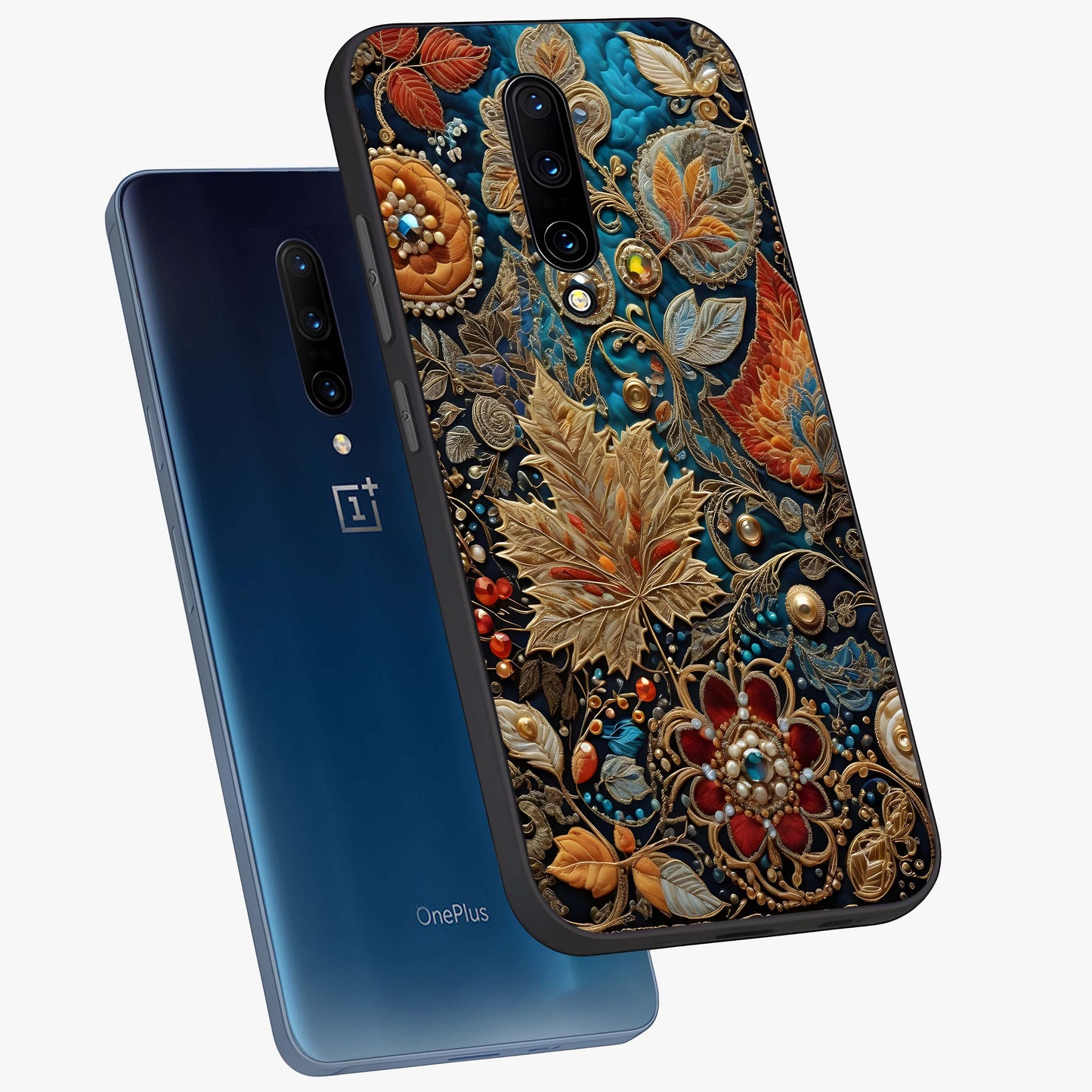 Royal Jewel Garden Glass Case displayed in angled mockup highlighting vibrant jewel inspired floral design with elegant aesthetic.