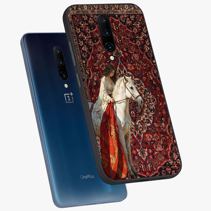 Royal Rider Tapestry Glass Case displayed in angled mockup highlighting traditional tapestry design with royal heritage aesthetic.