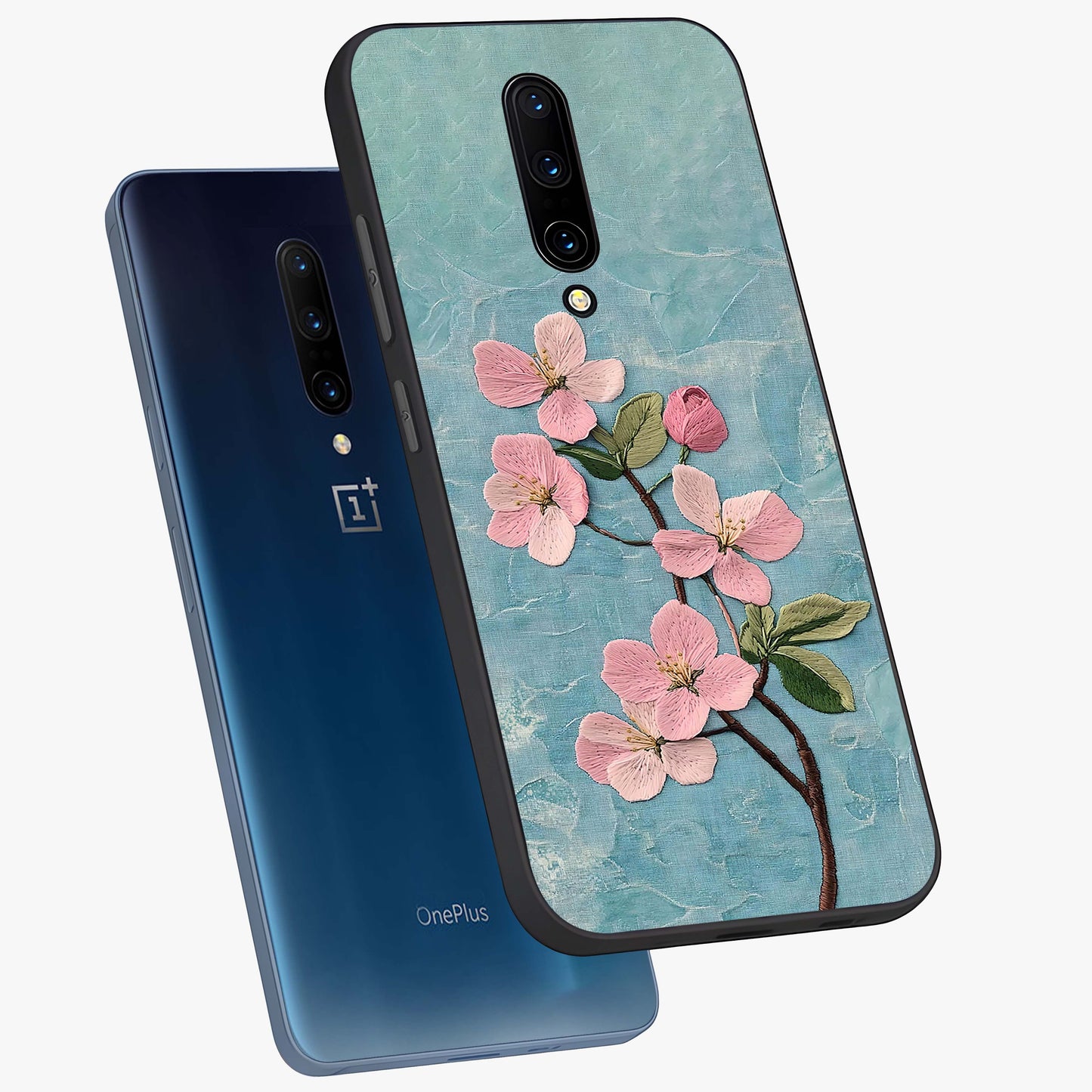Threaded Blossom Breeze Glass Case displayed in angled mockup highlighting elegant floral design with soft aesthetic style.