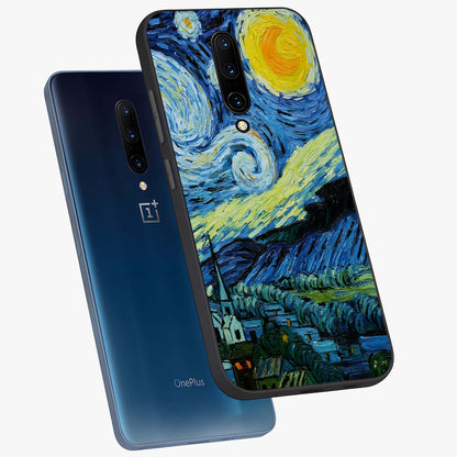 Van Gogh Art Glass Case displayed in angled mockup highlighting swirling brushstroke design with artistic aesthetic.
