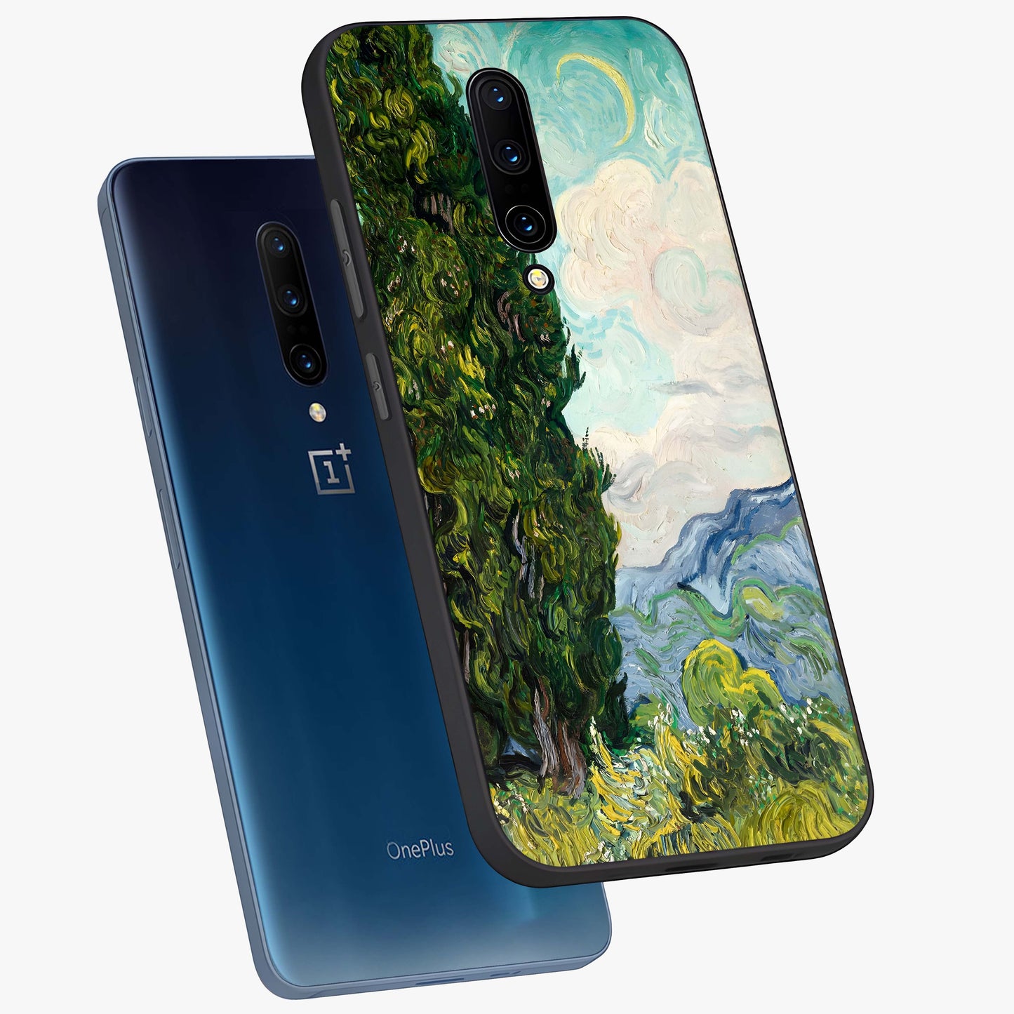 Van Gogh Vintage Art Glass Case displayed in angled mockup highlighting textured brushstroke design with classic aesthetic.