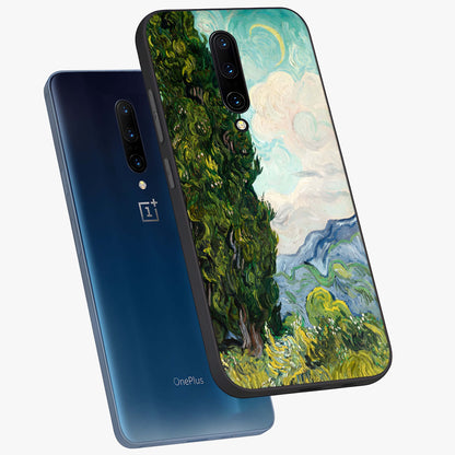 Van Gogh Vintage Art Glass Case displayed in angled mockup highlighting textured brushstroke design with classic aesthetic.