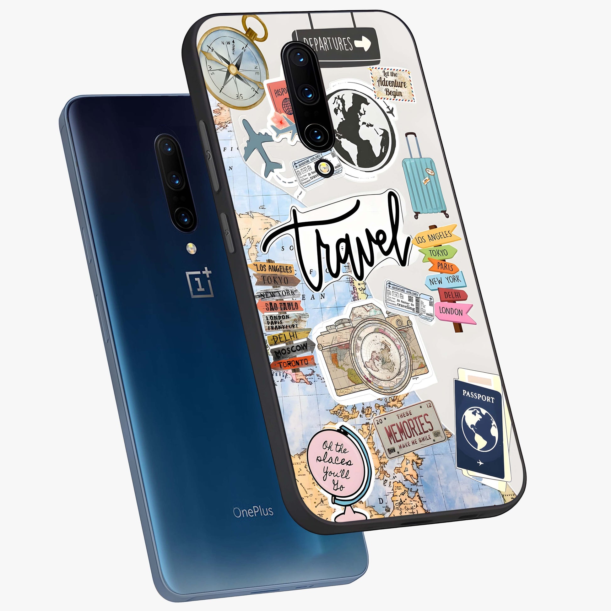 Wanderlust Journal Glass Case displayed in angled mockup highlighting adventure themed design with aesthetic travel vibe.