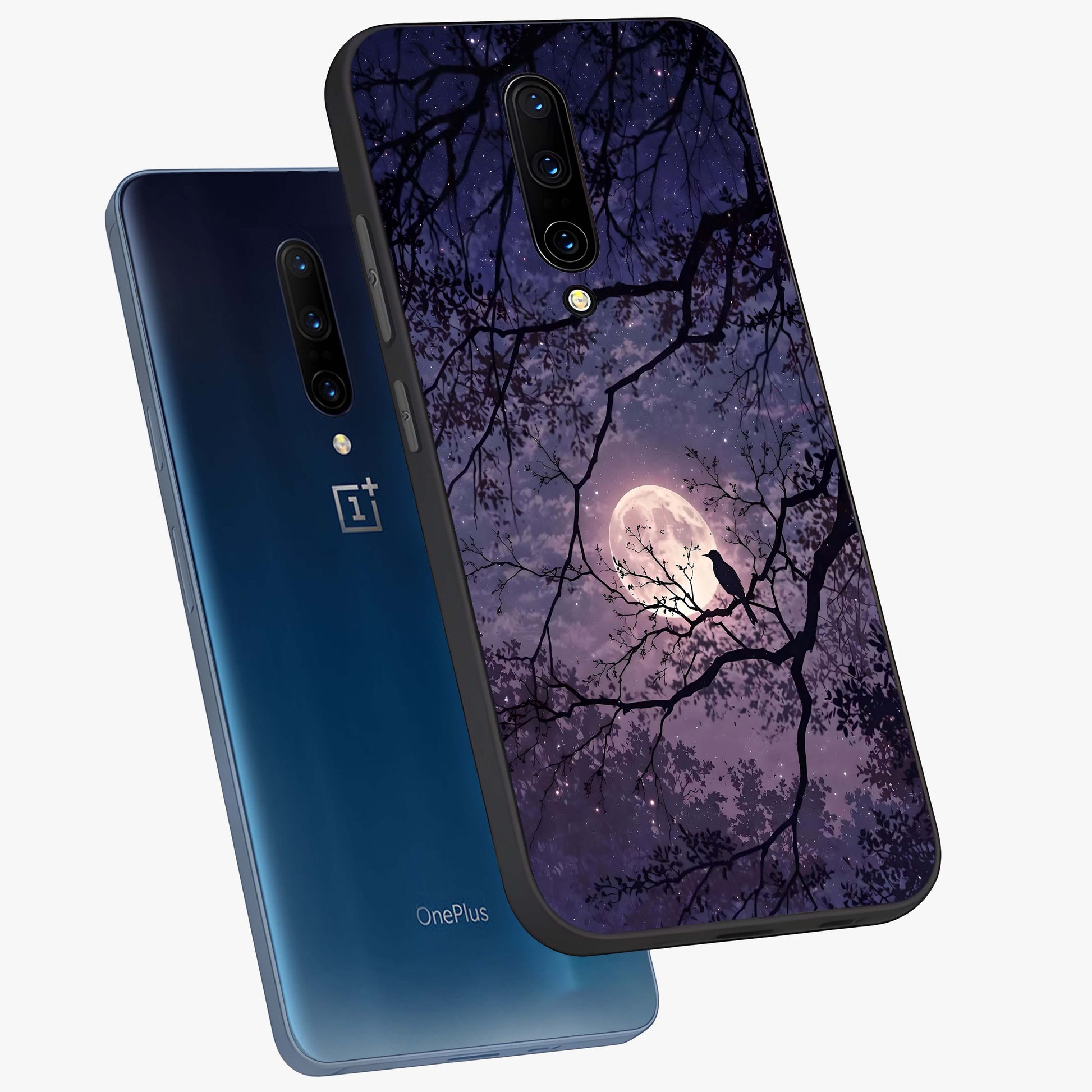 Whispering Moon Silence Glass Case displayed in angled mockup highlighting calm lunar design with dreamy night aesthetic.