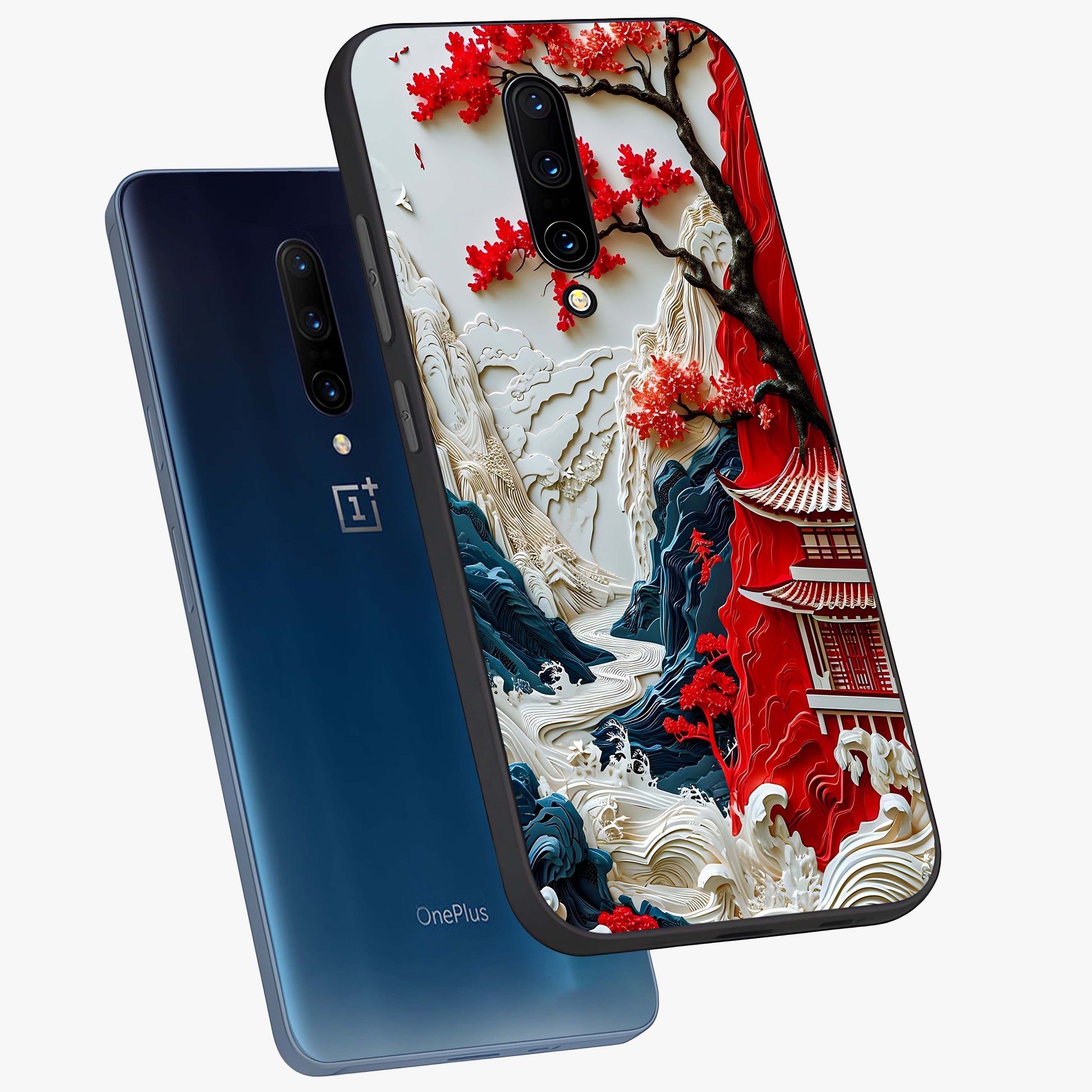Whispers Of Sakura Waves Glass Case displayed in angled mockup highlighting flowing sakura design with soft floral aesthetic.