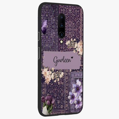 Antique Floral Whisper Custom Name Glass Case upright view showcasing delicate floral artwork with custom name feature.