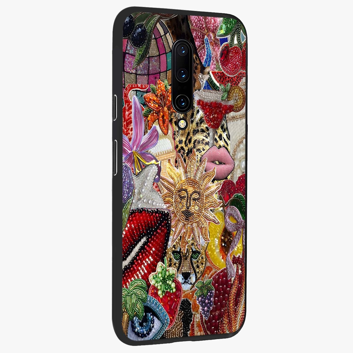 Beaded Fashion Jungle Glass Case upright view showcasing tropical jungle aesthetic with decorative bead elements.