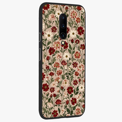 Biege Flower With Leaf Glass Case upright view showcasing delicate beige flower illustration with clean botanical style.