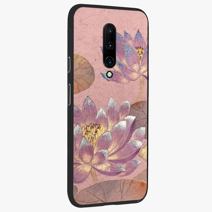 Blossom Mist Lotus Glass Case upright view showcasing graceful lotus flower design with peaceful botanical style.