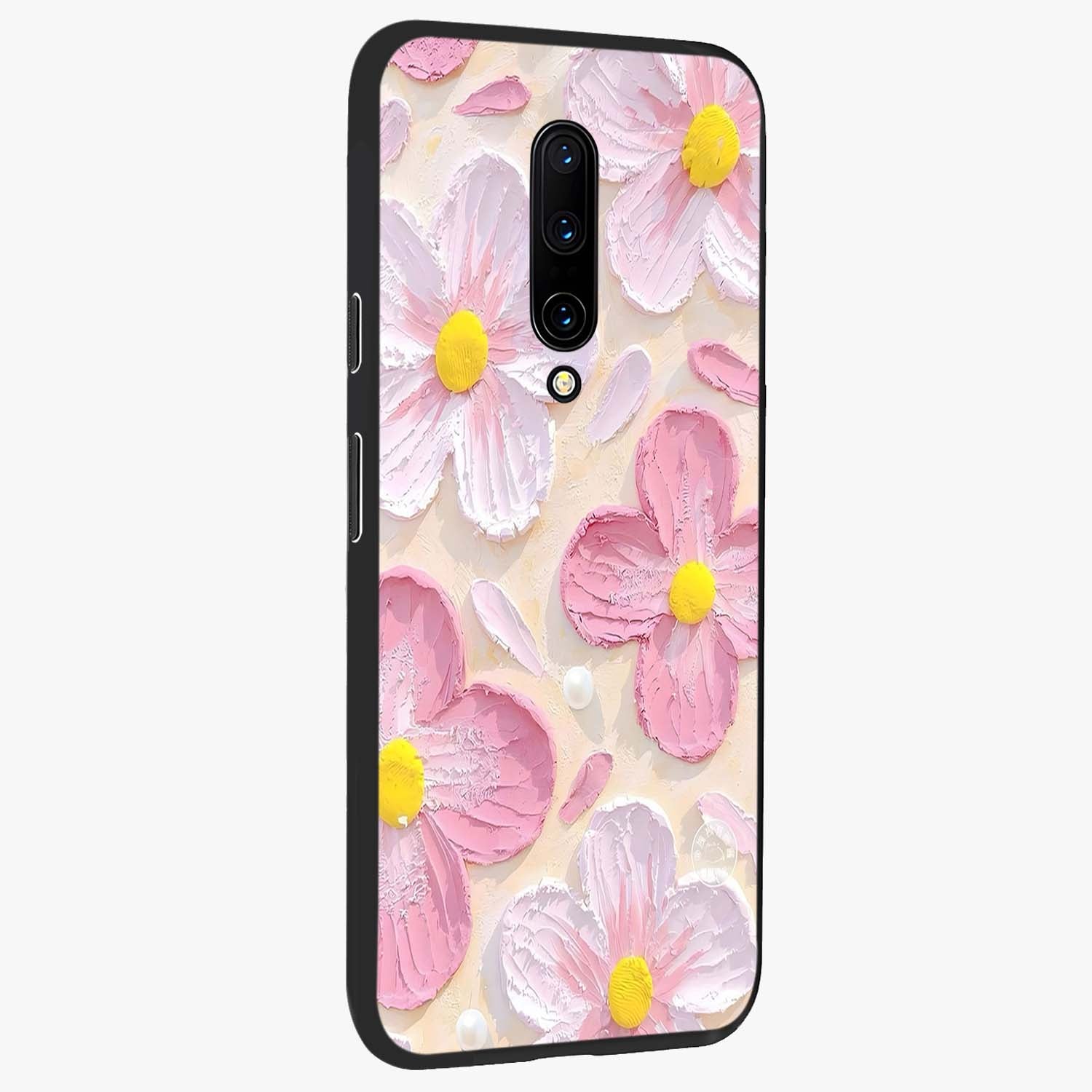 Blush Bloom Texture Glass Case upright view showcasing delicate blush floral texture with modern minimal style.