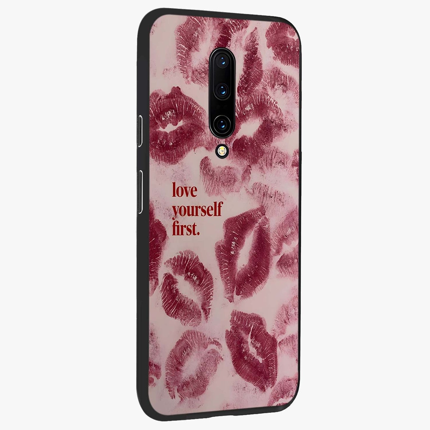 Crimson Kiss Love Glass Case upright view showcasing expressive romantic artwork with deep crimson theme.