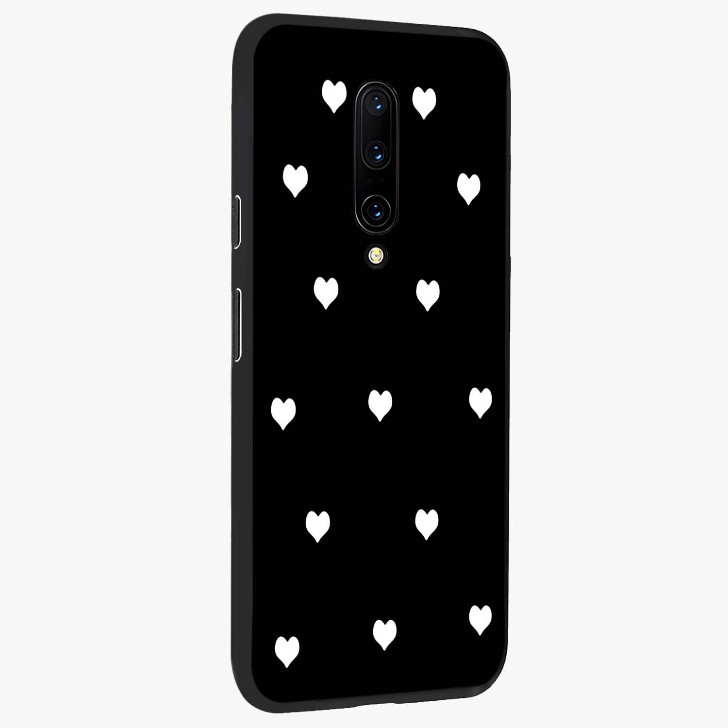 Cute And Simple White Hearts Glass Case upright view showcasing simple white hearts artwork with soft minimal theme.