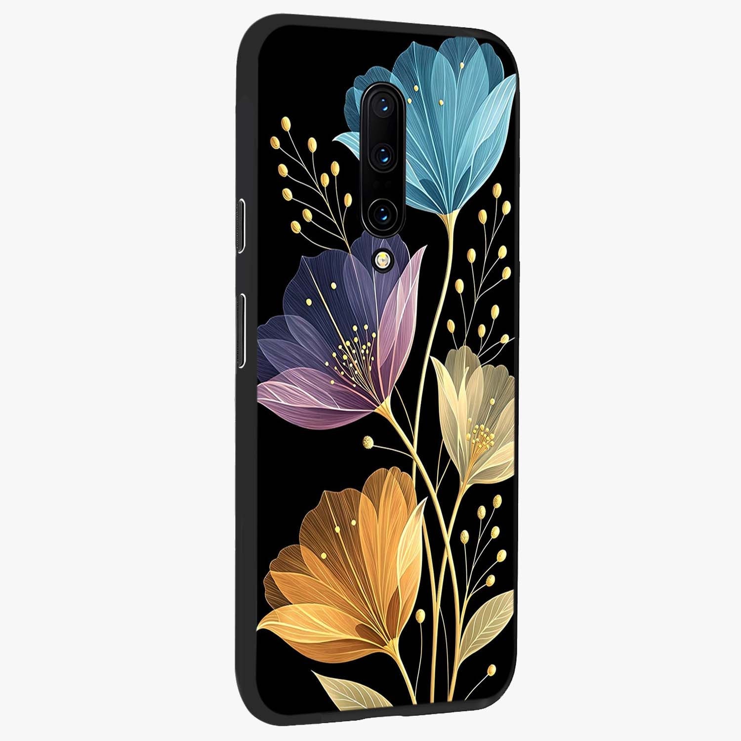 Delicate Multicolor Flowers Glass Case upright view showcasing delicate floral artwork with bright botanical theme.