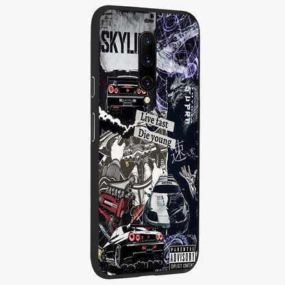 Die Young Glass Case upright view showcasing striking typography artwork with modern statement theme.