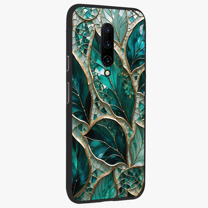 Emerald Leaf Glass Glass Case upright view showcasing fresh green leaf artwork with calming nature inspired style.