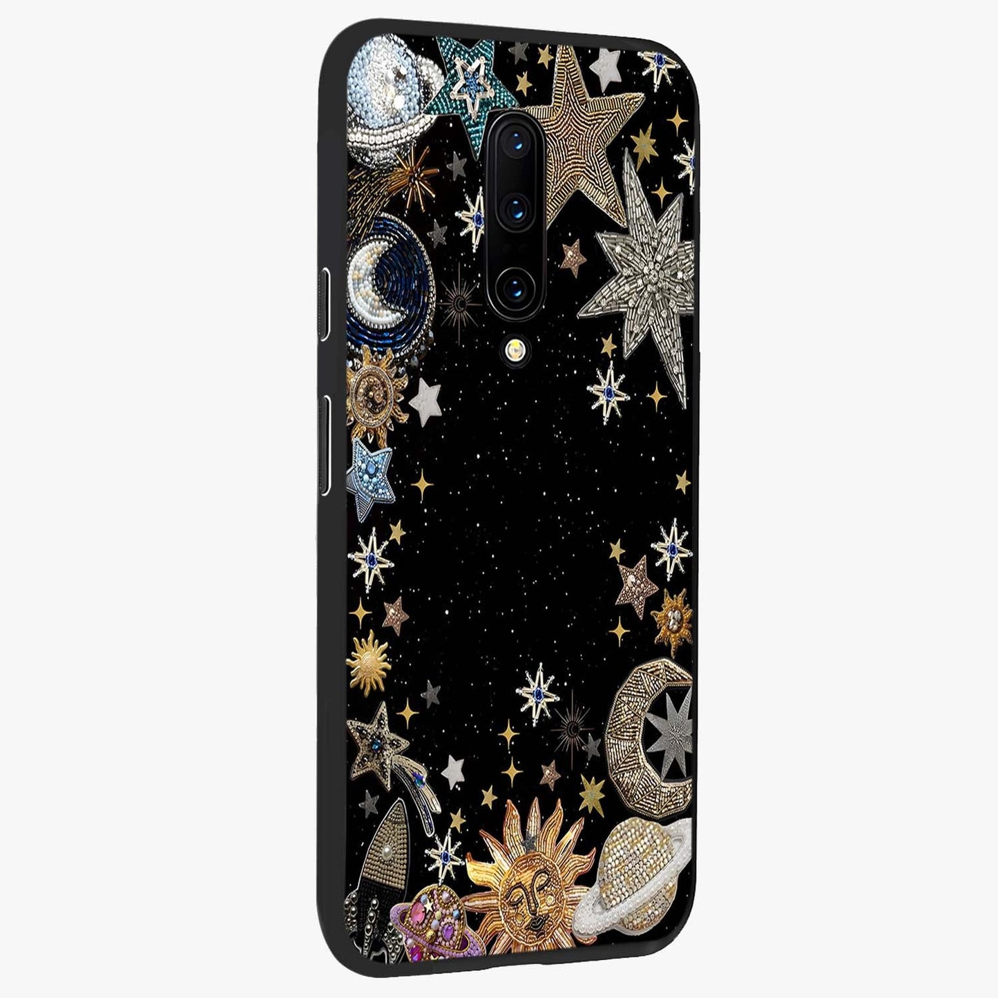 Galactic Jewel Stars Glass Case upright view showcasing glittering star jewel artwork with vibrant galaxy theme.