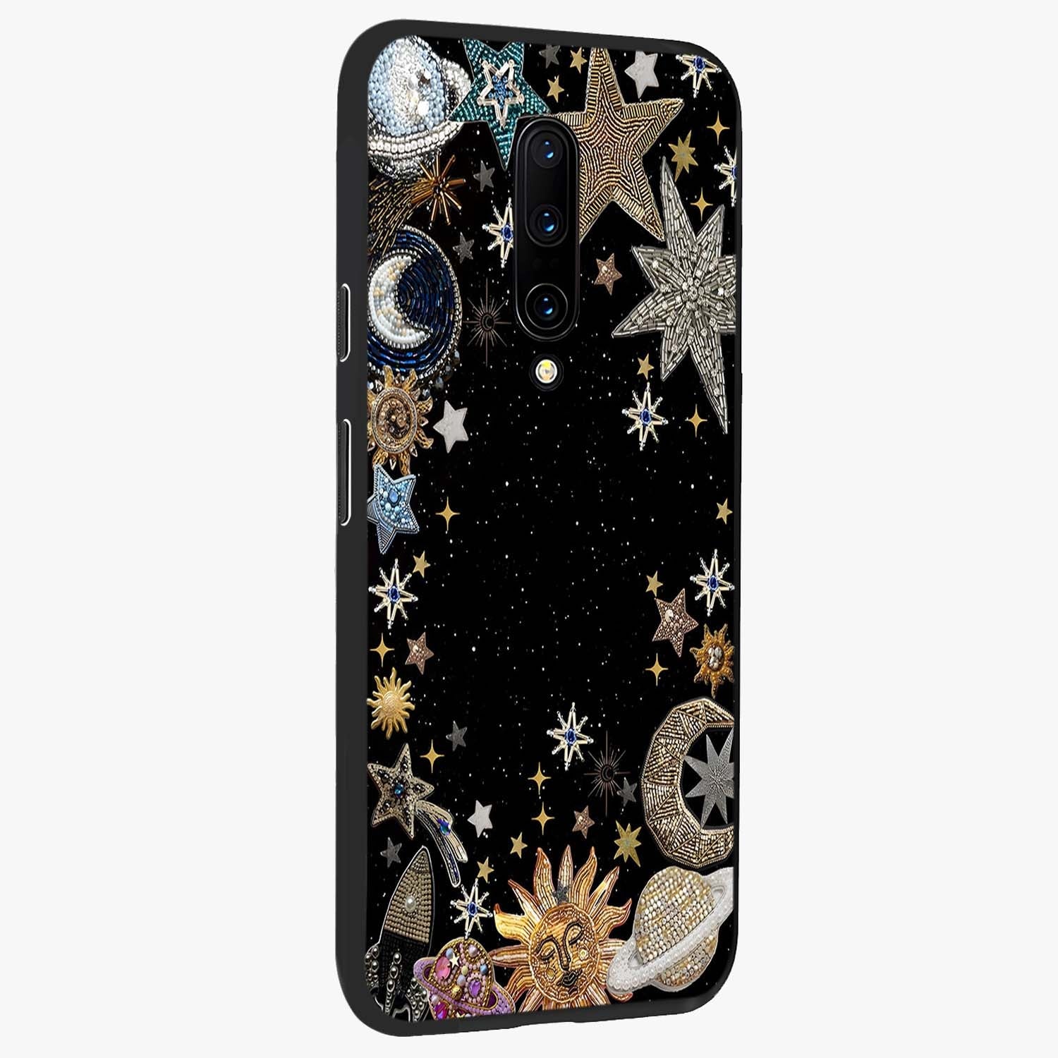 Galactic Jewel Stars Glass Case upright view showcasing glittering star jewel artwork with vibrant galaxy theme.