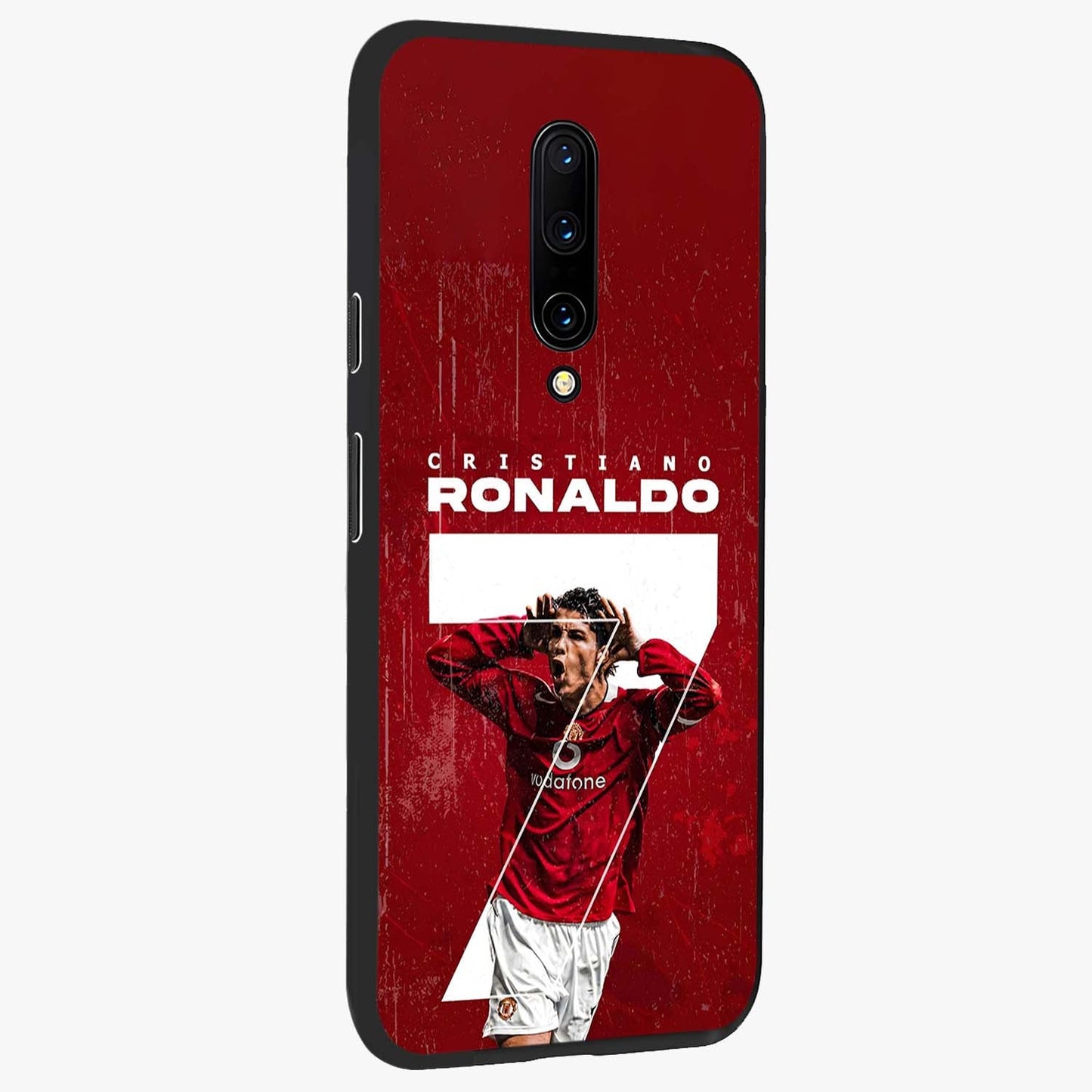 Goal Celebration Legacy Glass Case upright view showcasing dynamic football inspired artwork with victory celebration aesthetic.