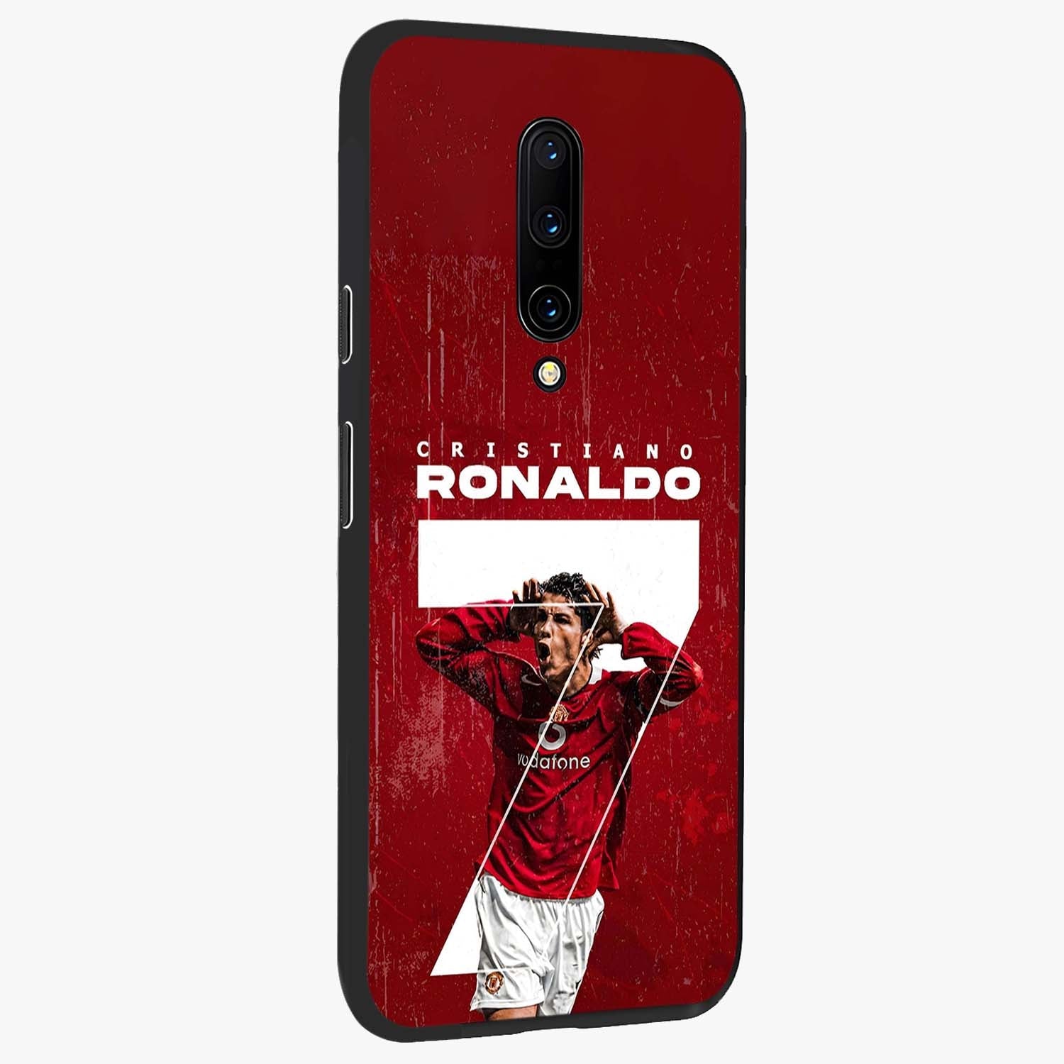 Goal Celebration Legacy Glass Case upright view showcasing dynamic football inspired artwork with victory celebration aesthetic.