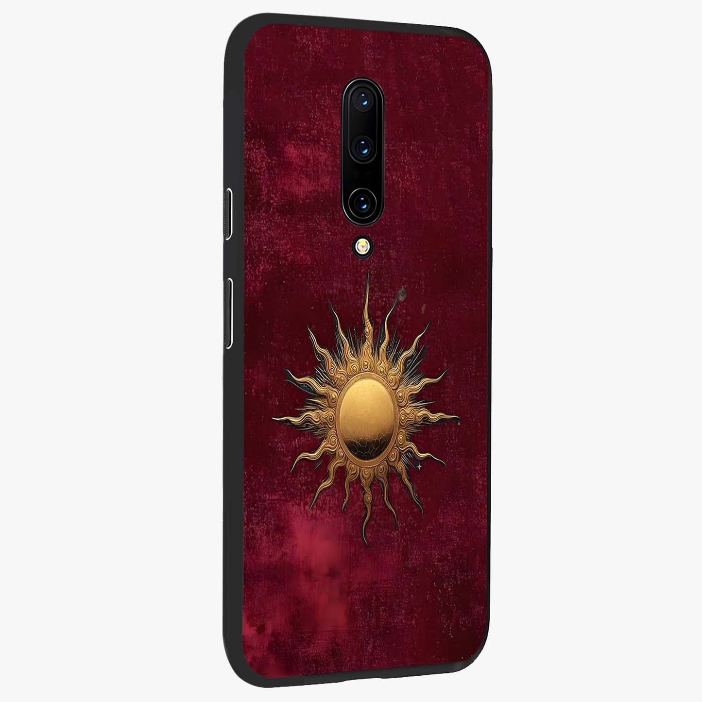 Golden Sun Minimalism Glass Case upright view showcasing simple golden sun artwork with elegant minimalist style.