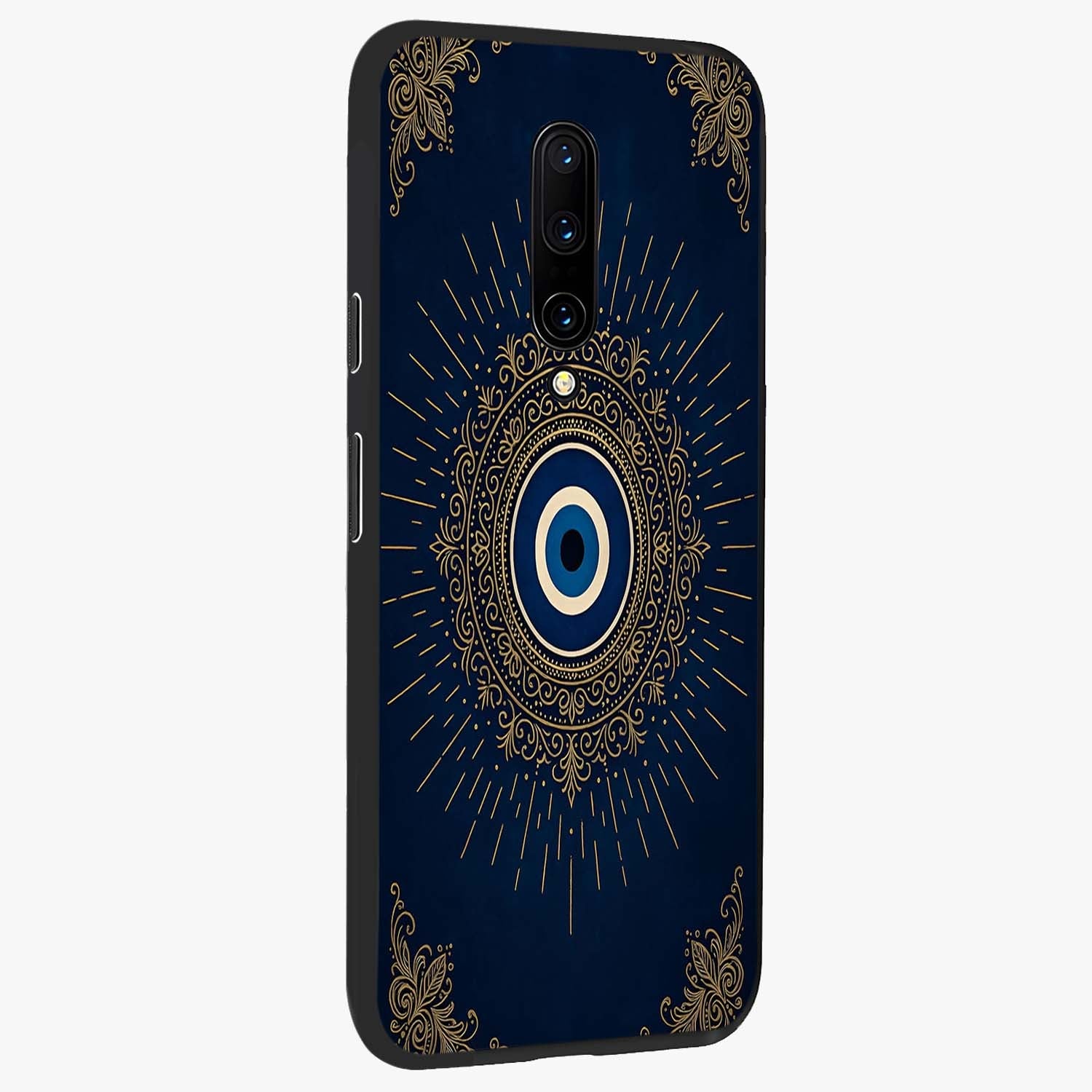 Golden Celestial Charm Glass Case upright view showcasing radiant celestial artwork with elegant golden theme.