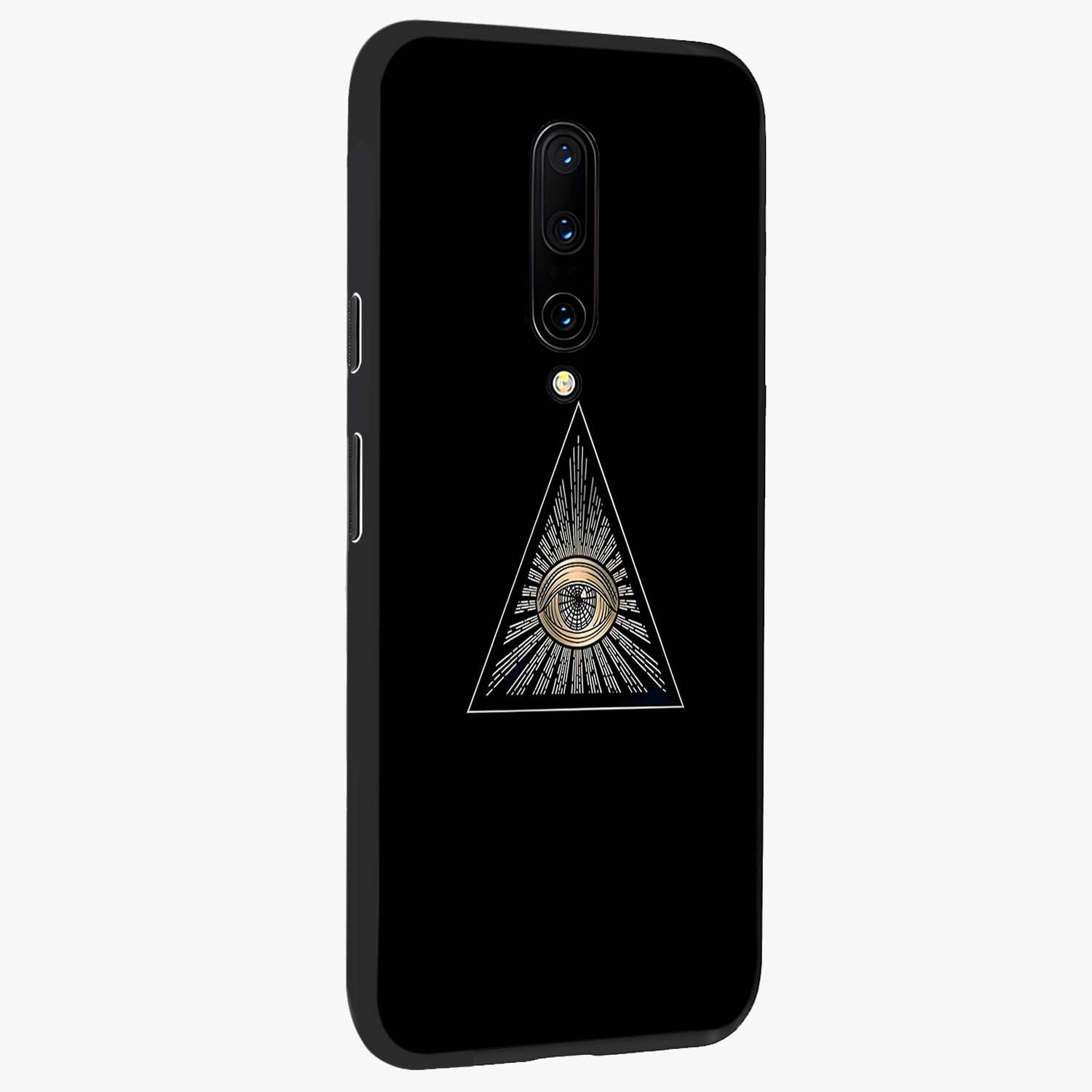 Illuminati Evil Glass Case upright view showcasing striking illuminati artwork with mysterious symbolic theme.