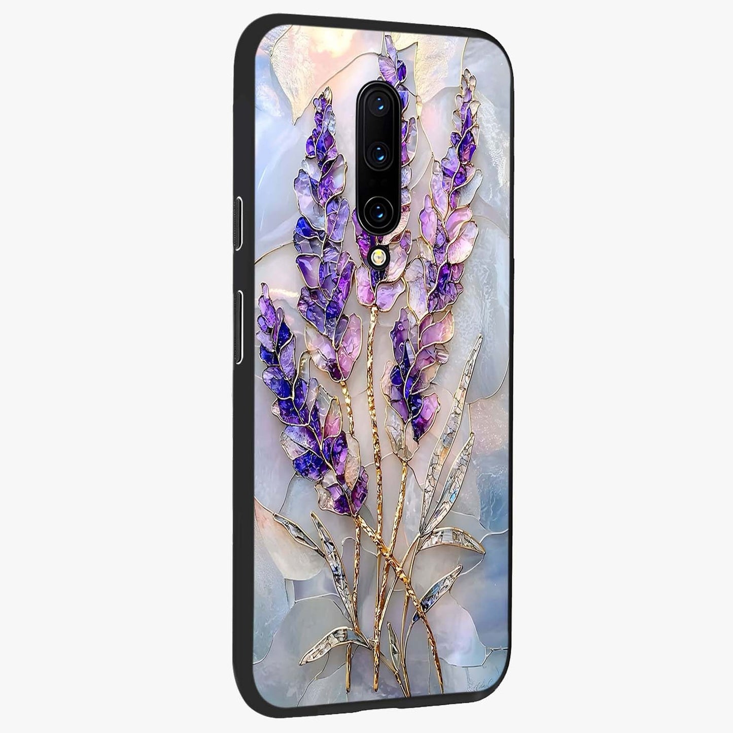 Lavender Dream Glow Glass Case upright view showcasing radiant lavender glow artwork with calming dreamy theme.