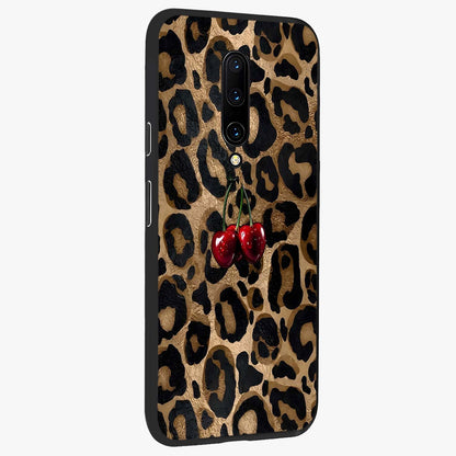 Leopard Wild Cherry Glass Case upright view showcasing stylish leopard pattern artwork with trendy fashion theme.