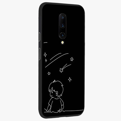 Line Art Boy With Shooting Stars Glass Case upright view showcasing artistic shooting star illustration with minimal style.
