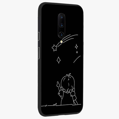 Line Art Girl With Shooting Stars Glass Case upright view showcasing delicate shooting stars artwork with minimal artistic theme.