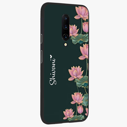 Lotus Bloom Serenity Custom Name Glass Case upright view showcasing serene lotus bloom artwork with personalized floral aesthetic.