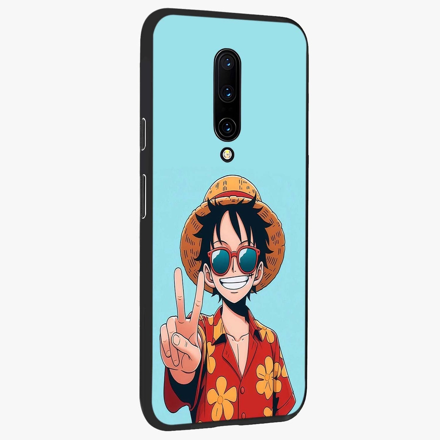 Luffy Summer Anime Vibe Glass Case upright view showcasing dynamic anime artwork with bright adventurous theme.