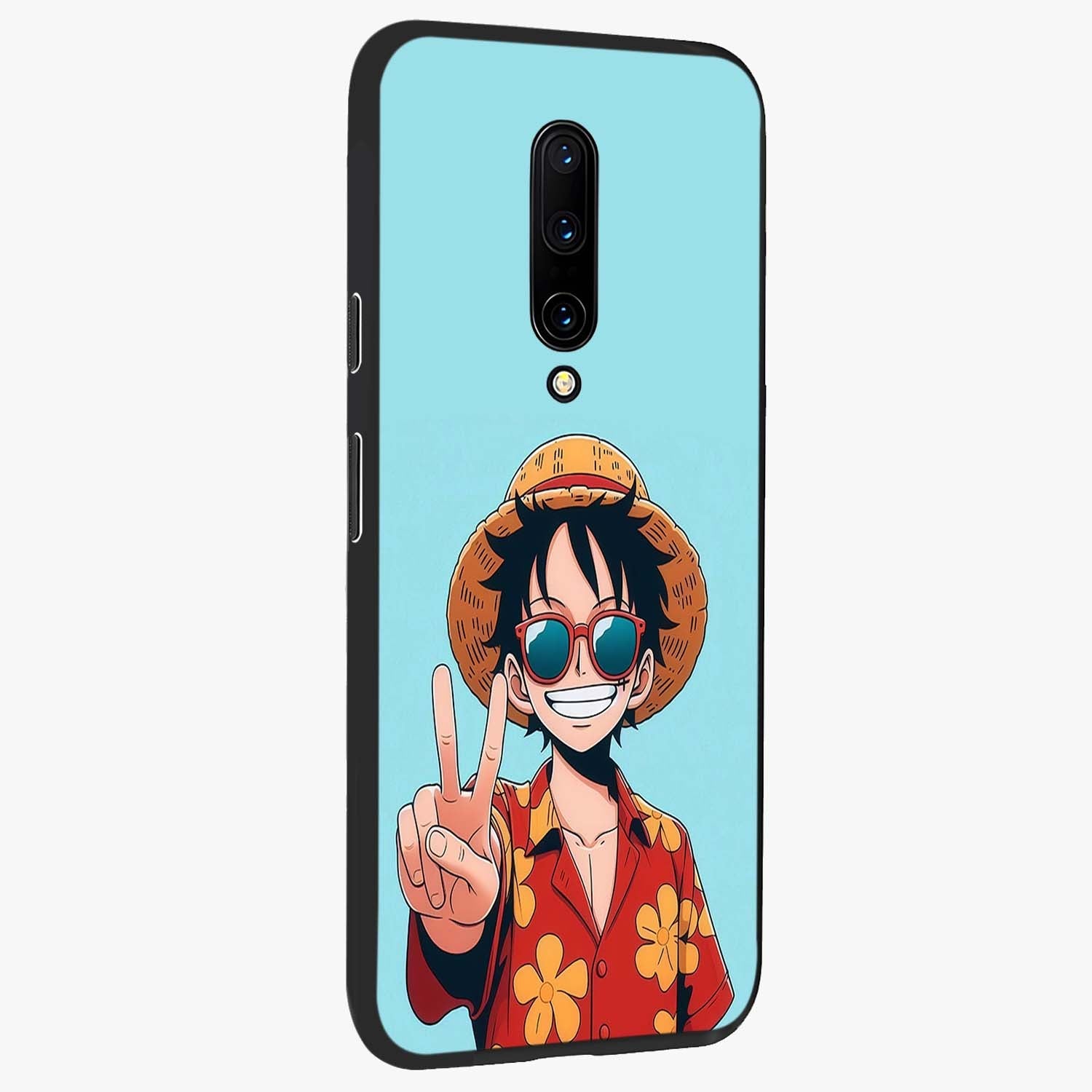 Luffy Summer Anime Vibe Glass Case upright view showcasing dynamic anime artwork with bright adventurous theme.