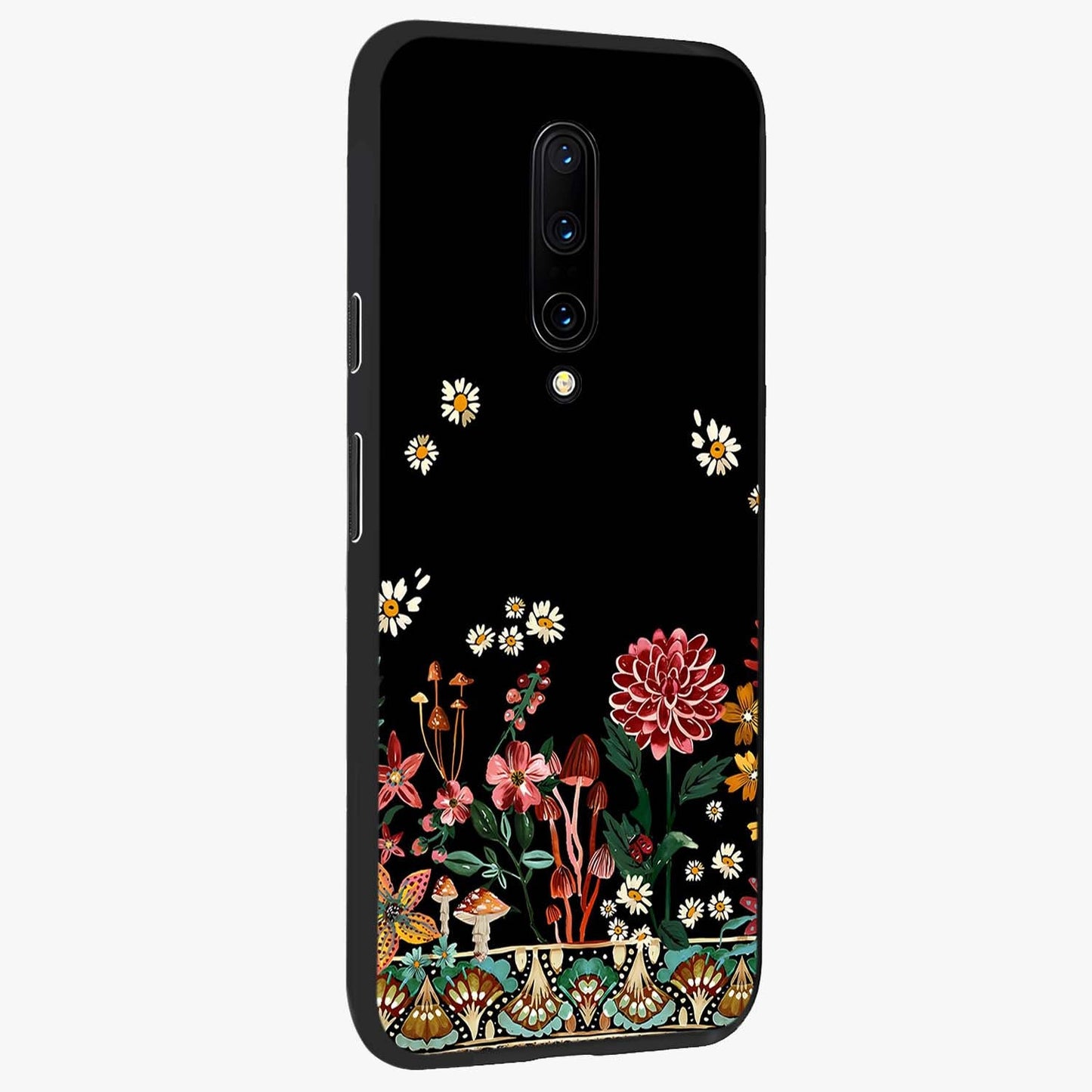 Midnight Bloom Pattern Glass Case upright view showcasing decorative floral artwork with deep night themed palette.