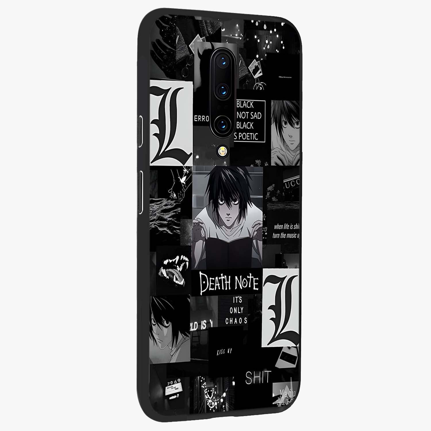 Midnight Chaos Mind Glass Case upright view showcasing expressive abstract artwork with bold dark theme.