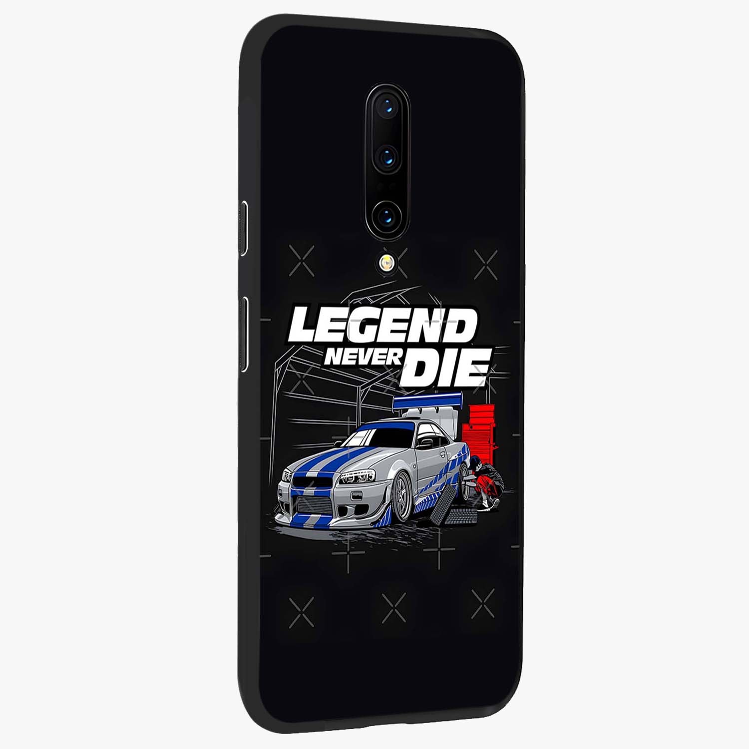 Midnight Racing Legacy Glass Case upright view showcasing powerful racing artwork with modern sports theme.