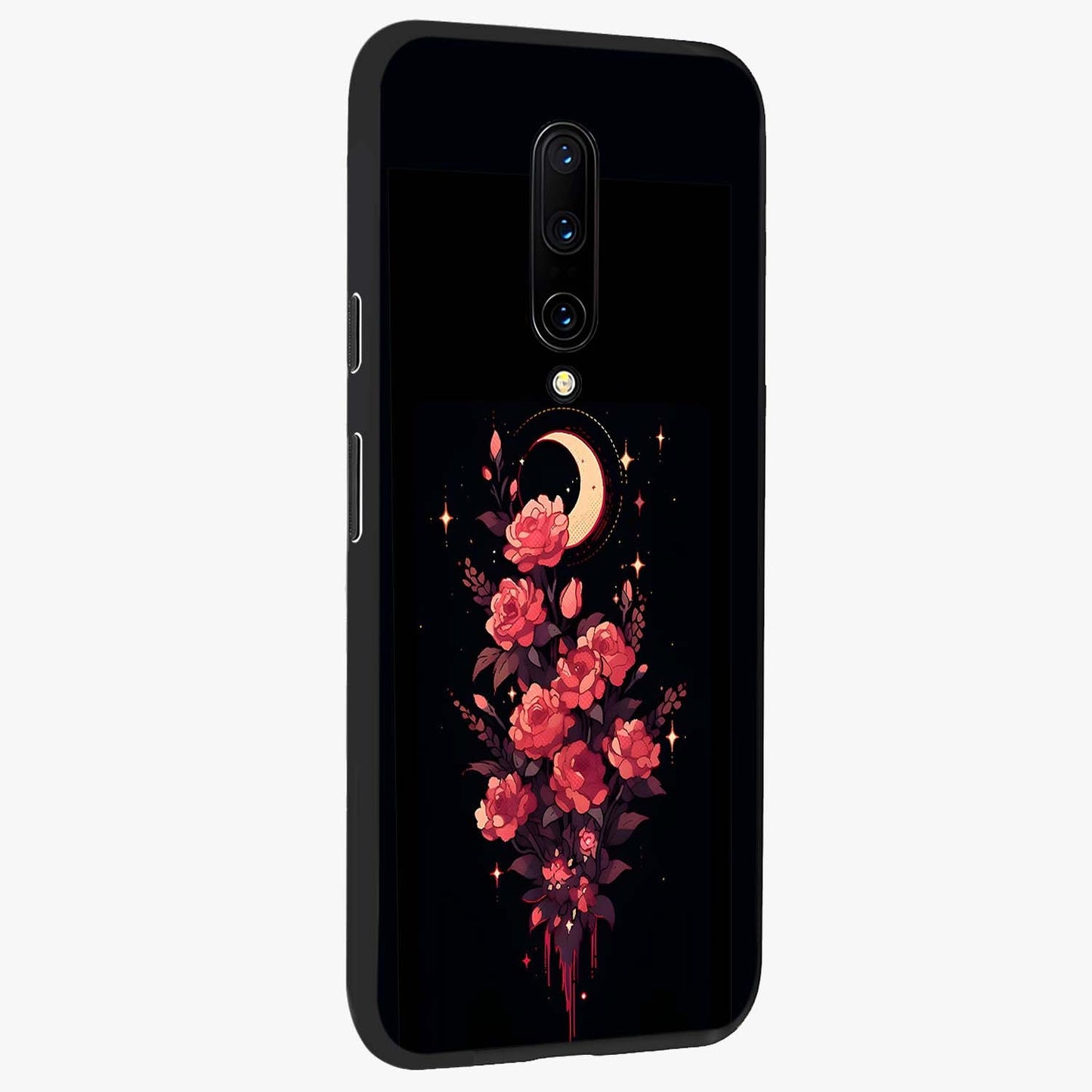 Moonlit Floral Elegance Glass Case upright view showcasing delicate floral artwork with refined night inspired theme.