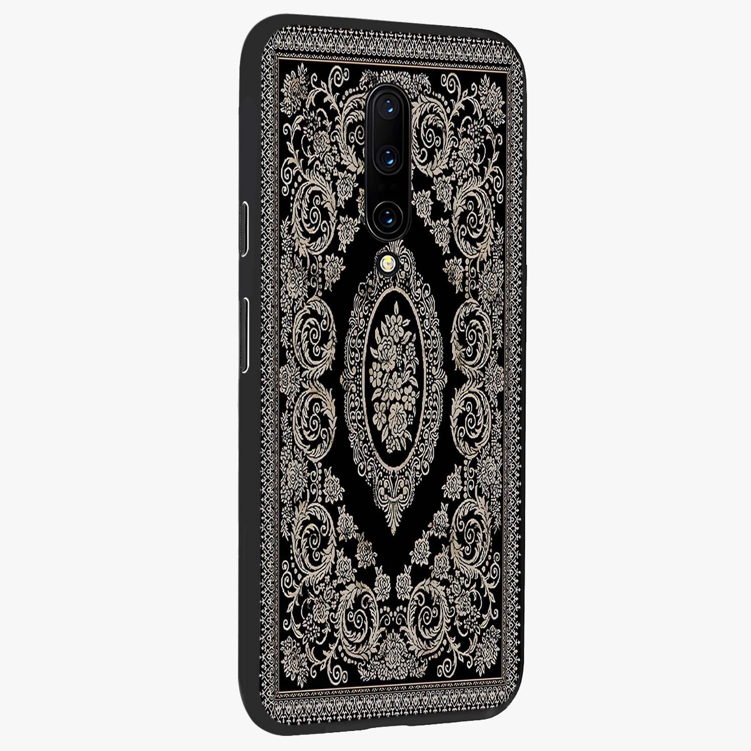 Noir Bloom Elegance Glass Case upright view showcasing graceful floral artwork with luxurious dark theme.