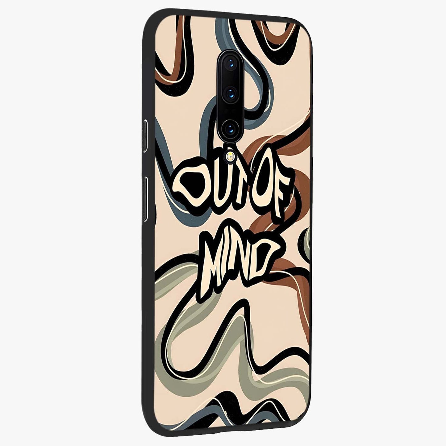 Out Of Mind Glass Case upright view showcasing striking typography artwork with edgy conceptual theme.