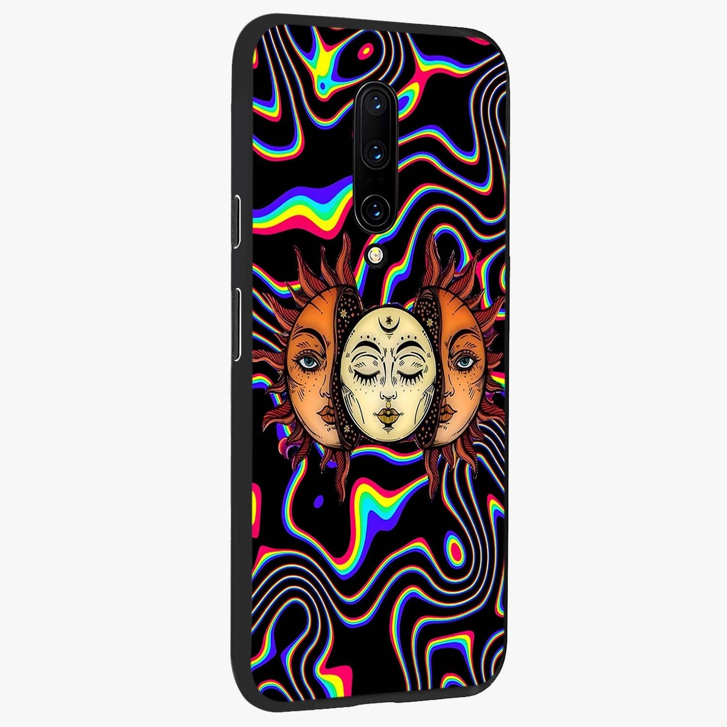 Psychedelic Sun Glass Case upright view showcasing trippy sun artwork with bold psychedelic theme.
