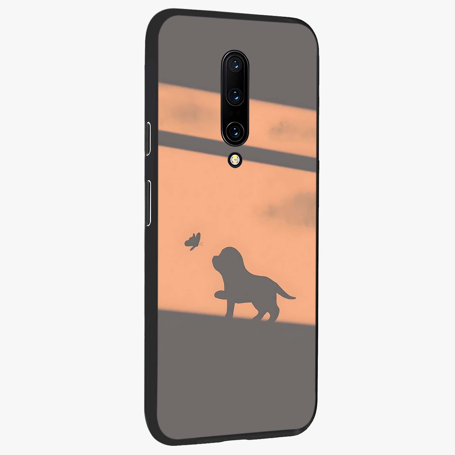 Puppy Shadow Art Glass Case upright view showcasing charming puppy artwork with creative silhouette theme.