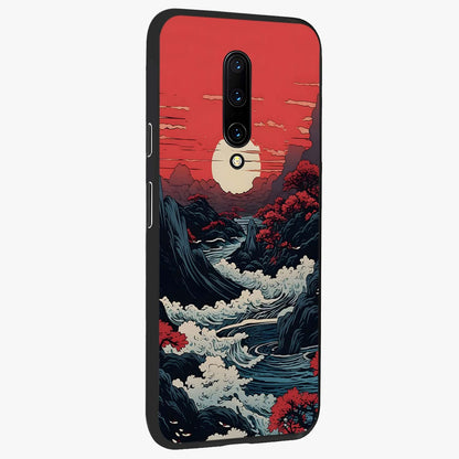 Red Sunset Scenery Glass Case upright view showcasing dramatic sunset scenery artwork with warm nature theme.